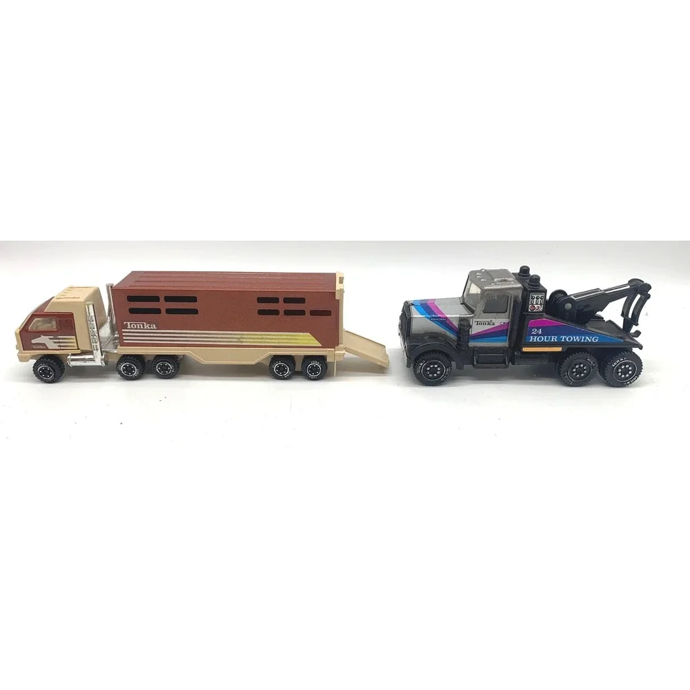 Tonka Diecast Vehicle Lot 4pc Red Black Tan Vintage 1980s Emergency Tow Horse